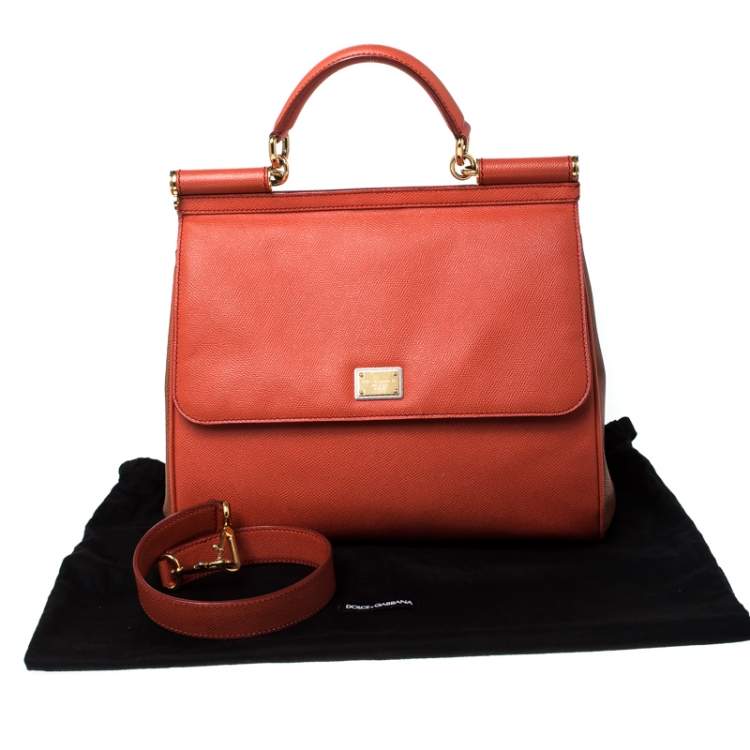 Pre Owned Dolce & Gabbana Orange Leather Large Miss Sicily Top Handle Bag