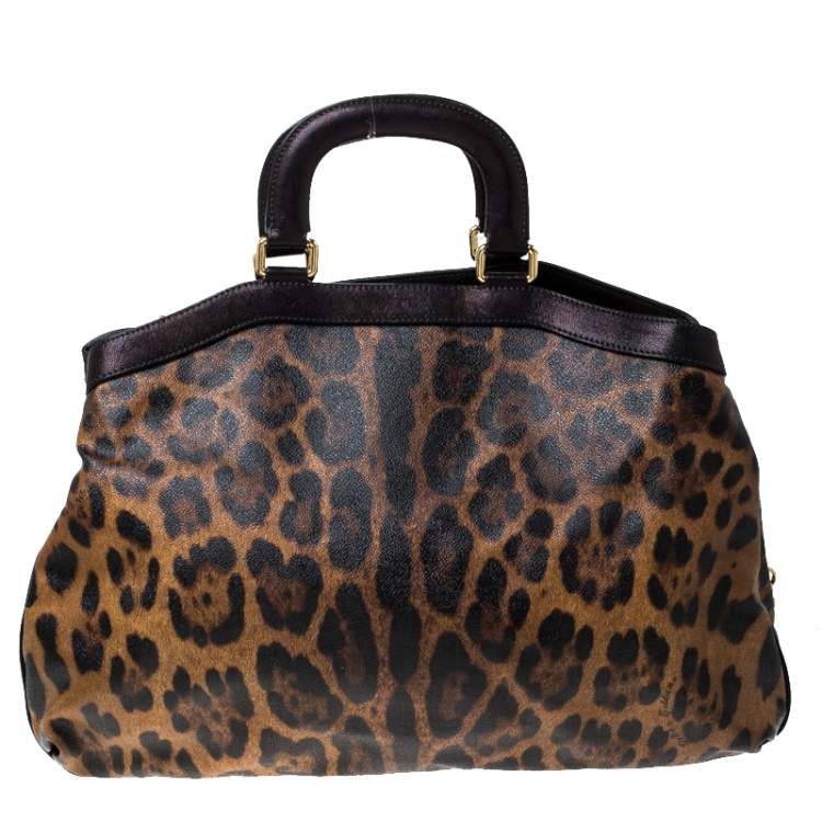 Pre Owned Dolce & Gabbana Leopard Print Coated Canvas and Leather Satchel