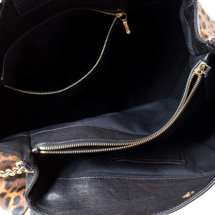 Pre Owned Dolce & Gabbana Leopard Print Coated Canvas and Leather Satchel