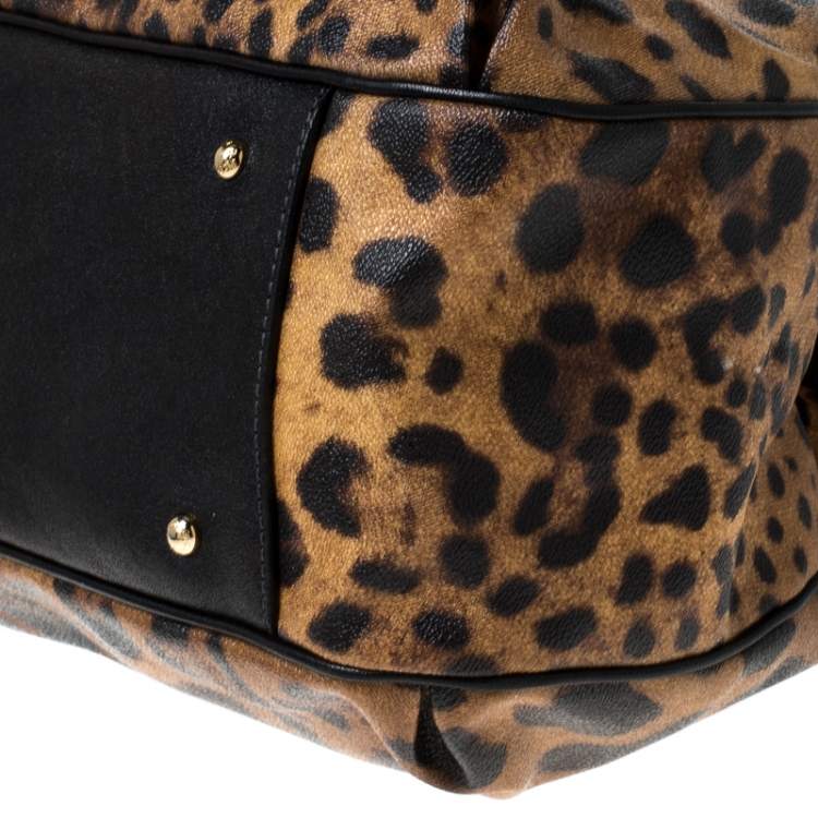 Pre Owned Dolce & Gabbana Leopard Print Coated Canvas and Leather Satchel