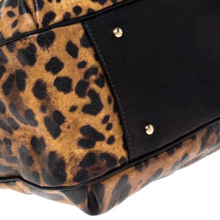 Pre Owned Dolce & Gabbana Leopard Print Coated Canvas and Leather Satchel