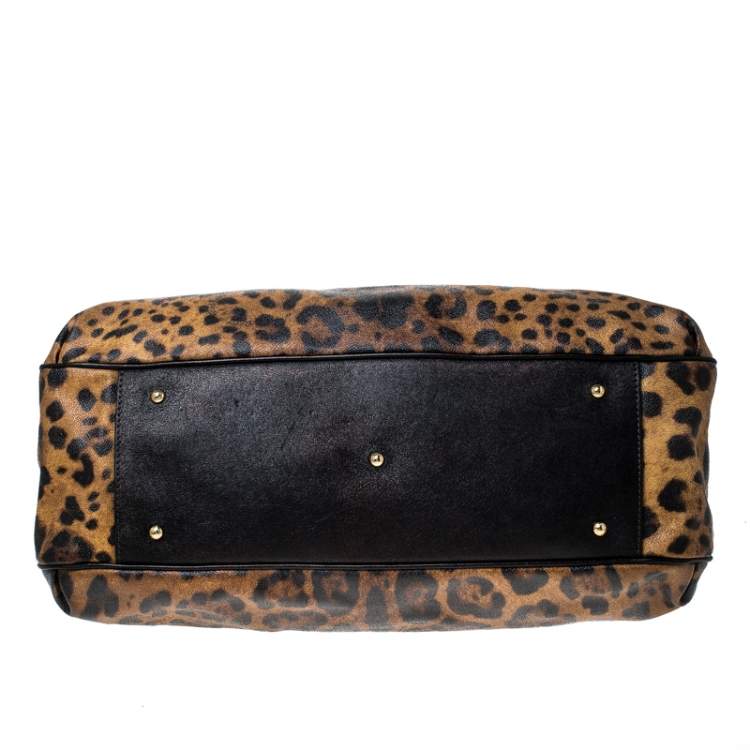 Pre Owned Dolce & Gabbana Leopard Print Coated Canvas and Leather Satchel
