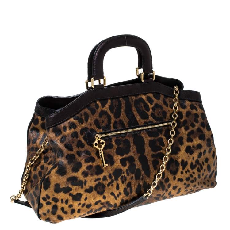 Pre Owned Dolce & Gabbana Leopard Print Coated Canvas and Leather Satchel