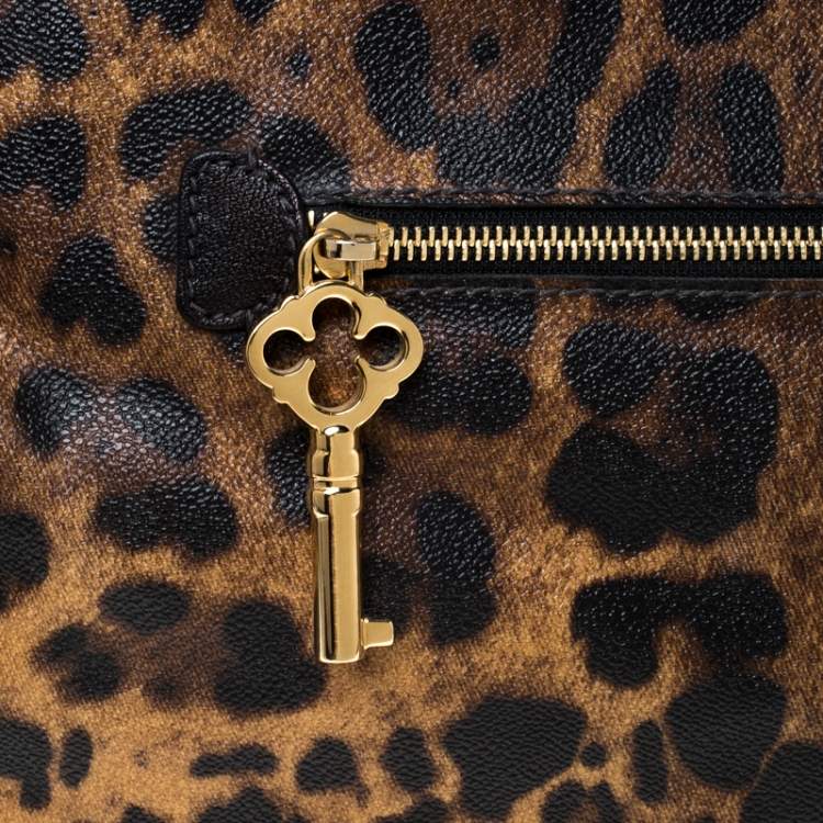 Pre Owned Dolce & Gabbana Leopard Print Coated Canvas and Leather Satchel