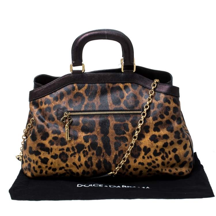 Pre Owned Dolce & Gabbana Leopard Print Coated Canvas and Leather Satchel