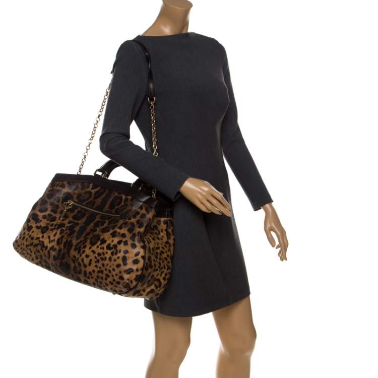 Pre Owned Dolce & Gabbana Leopard Print Coated Canvas and Leather Satchel