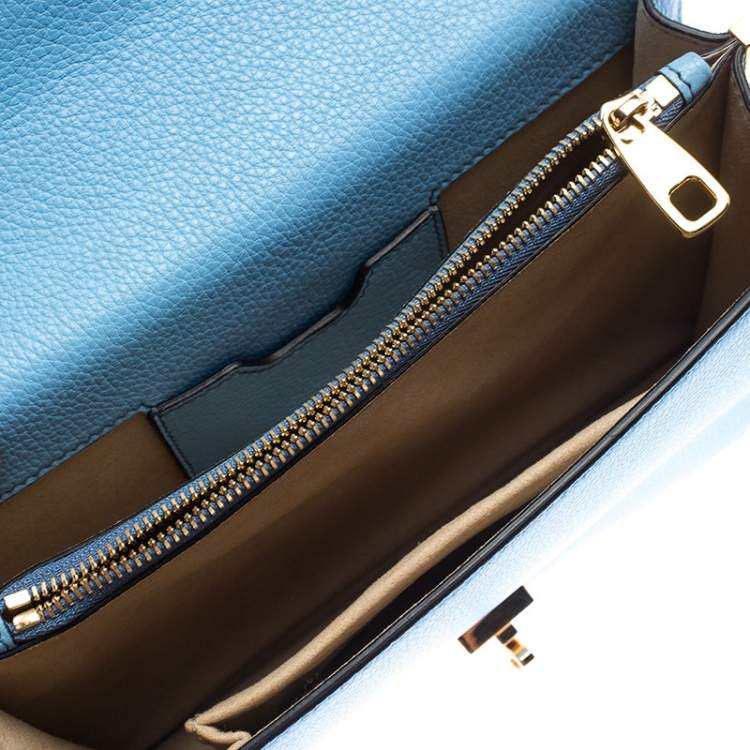 Pre Owned Dolce & Gabbana Light Blue Leather Rosalia Top Handle Bag