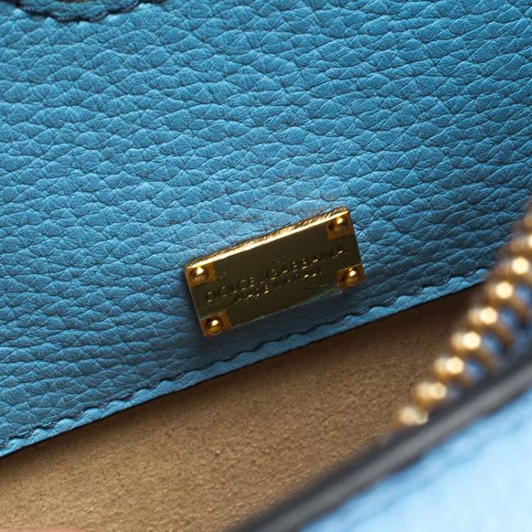 Pre Owned Dolce & Gabbana Light Blue Leather Rosalia Top Handle Bag