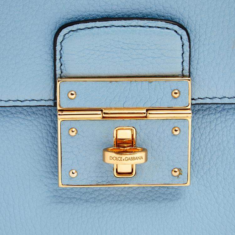 Pre Owned Dolce & Gabbana Light Blue Leather Rosalia Top Handle Bag