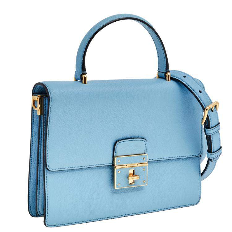 Pre Owned Dolce & Gabbana Light Blue Leather Rosalia Top Handle Bag