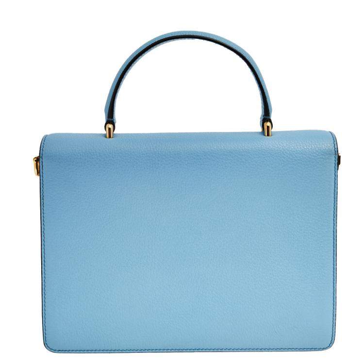 Pre Owned Dolce & Gabbana Light Blue Leather Rosalia Top Handle Bag