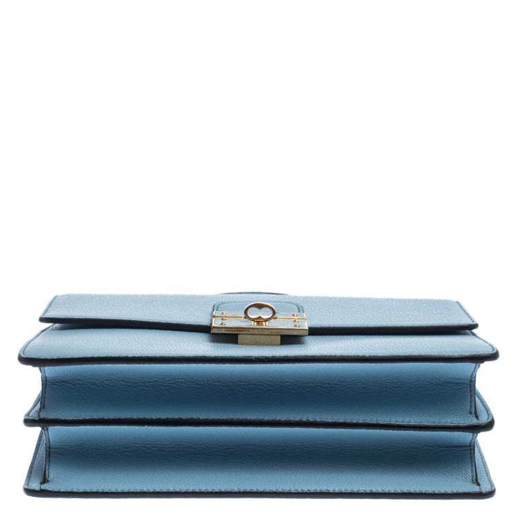 Pre Owned Dolce & Gabbana Light Blue Leather Rosalia Top Handle Bag