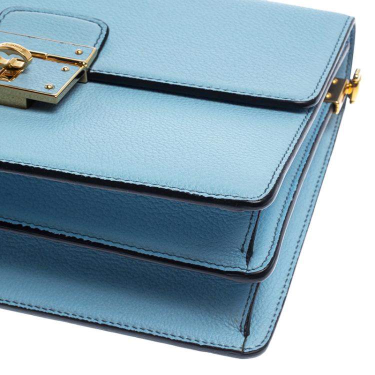 Pre Owned Dolce & Gabbana Light Blue Leather Rosalia Top Handle Bag