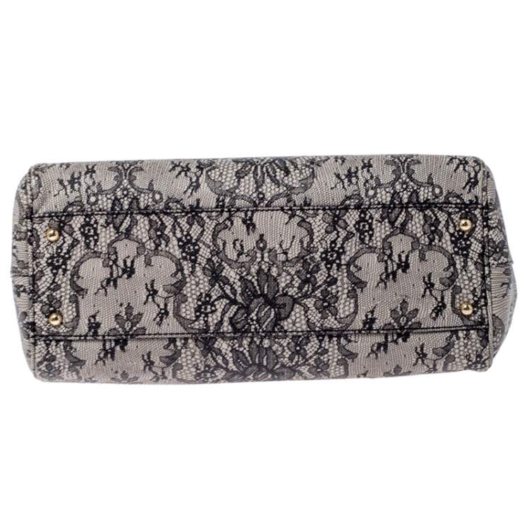 مملوكة مسبقًا Dolce & Gabbana Grey Lace Print Leather Medium Miss Sicily Top Handle Bag