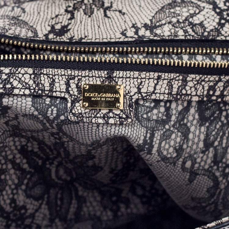 مملوكة مسبقًا Dolce & Gabbana Grey Lace Print Leather Medium Miss Sicily Top Handle Bag