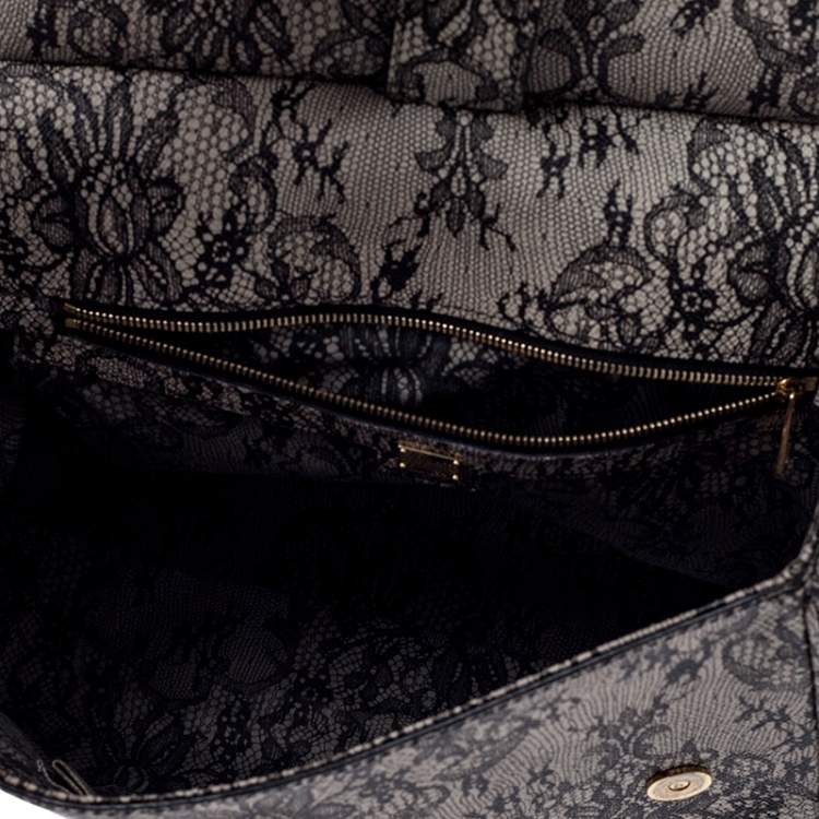 مملوكة مسبقًا Dolce & Gabbana Grey Lace Print Leather Medium Miss Sicily Top Handle Bag