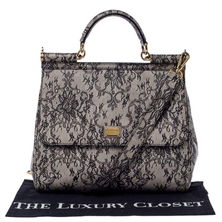 مملوكة مسبقًا Dolce & Gabbana Grey Lace Print Leather Medium Miss Sicily Top Handle Bag