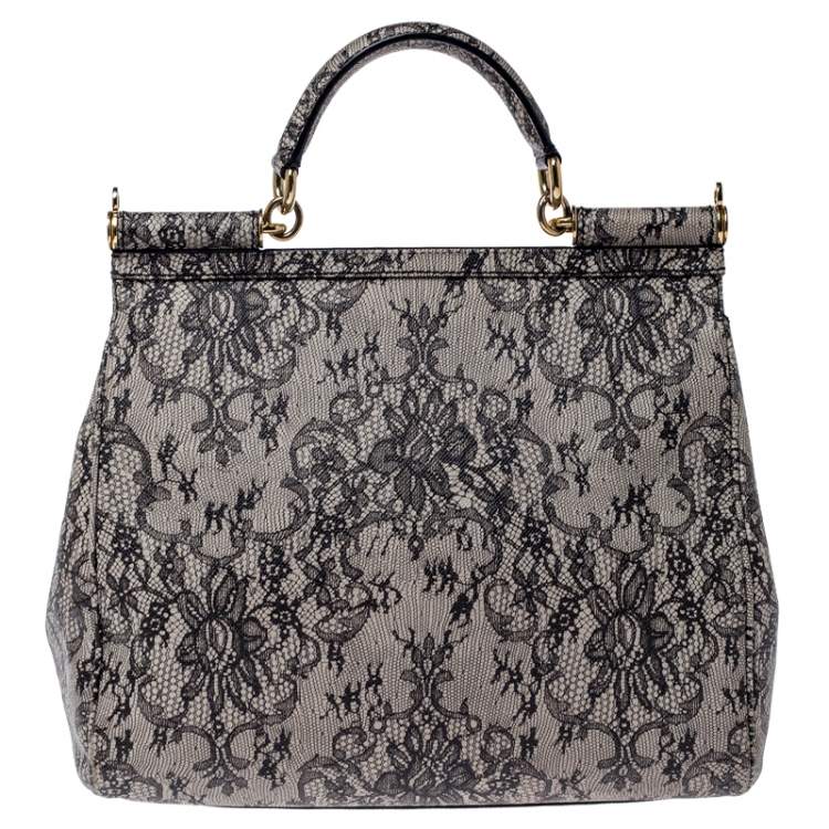 مملوكة مسبقًا Dolce & Gabbana Grey Lace Print Leather Medium Miss Sicily Top Handle Bag