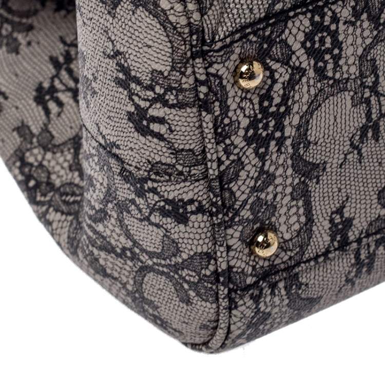 مملوكة مسبقًا Dolce & Gabbana Grey Lace Print Leather Medium Miss Sicily Top Handle Bag