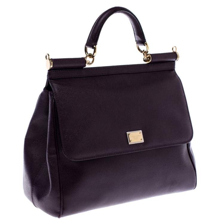 Pre Owned Dolce & Gabbana Purple Leather Large Miss Sicily Top Handle Bag