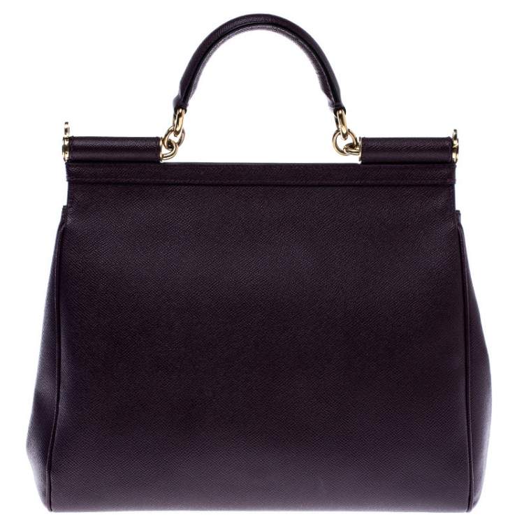 Pre Owned Dolce & Gabbana Purple Leather Large Miss Sicily Top Handle Bag