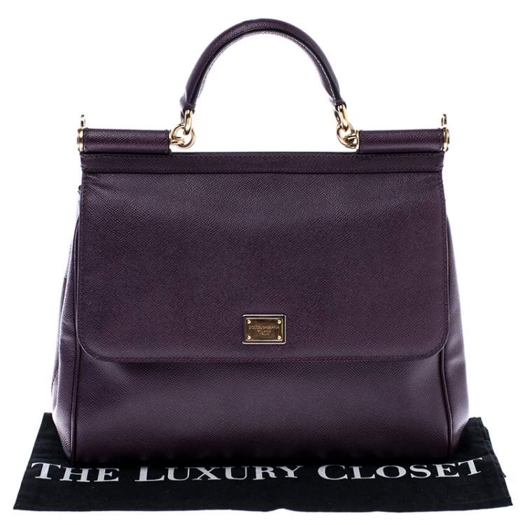 Pre Owned Dolce & Gabbana Purple Leather Large Miss Sicily Top Handle Bag