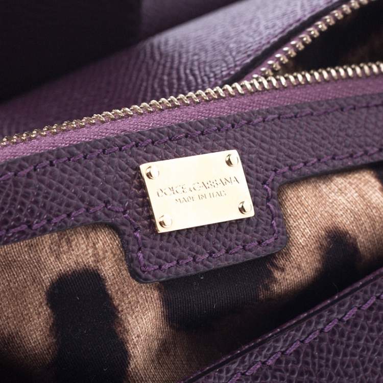 Pre Owned Dolce & Gabbana Purple Leather Large Miss Sicily Top Handle Bag