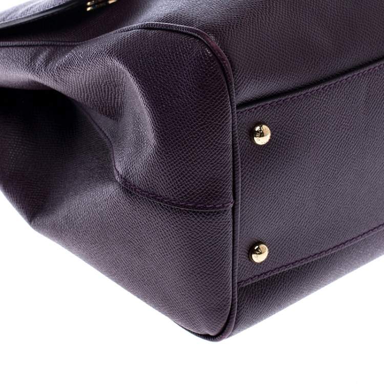 Pre Owned Dolce & Gabbana Purple Leather Large Miss Sicily Top Handle Bag