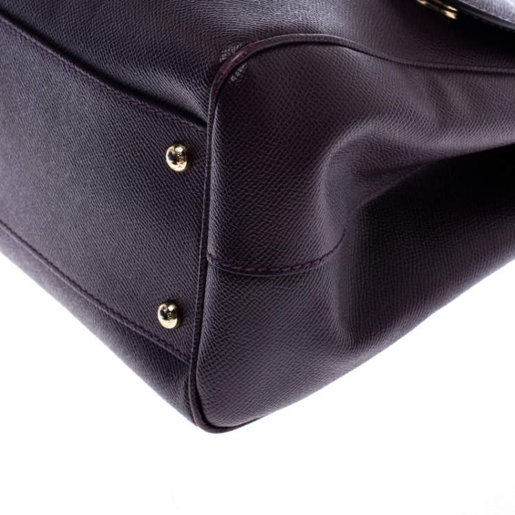 Pre Owned Dolce & Gabbana Purple Leather Large Miss Sicily Top Handle Bag