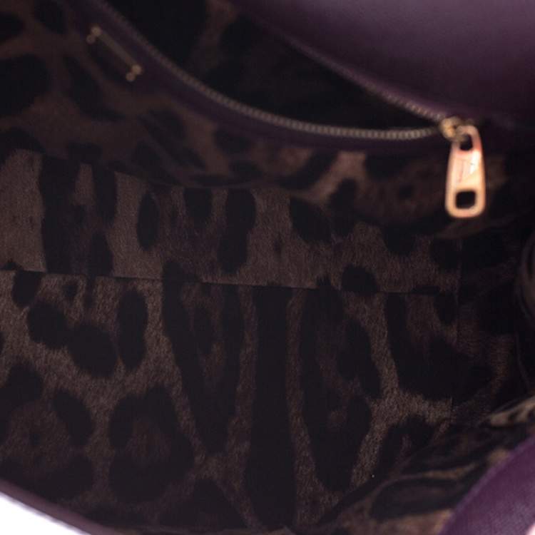Pre Owned Dolce & Gabbana Purple Leather Large Miss Sicily Top Handle Bag