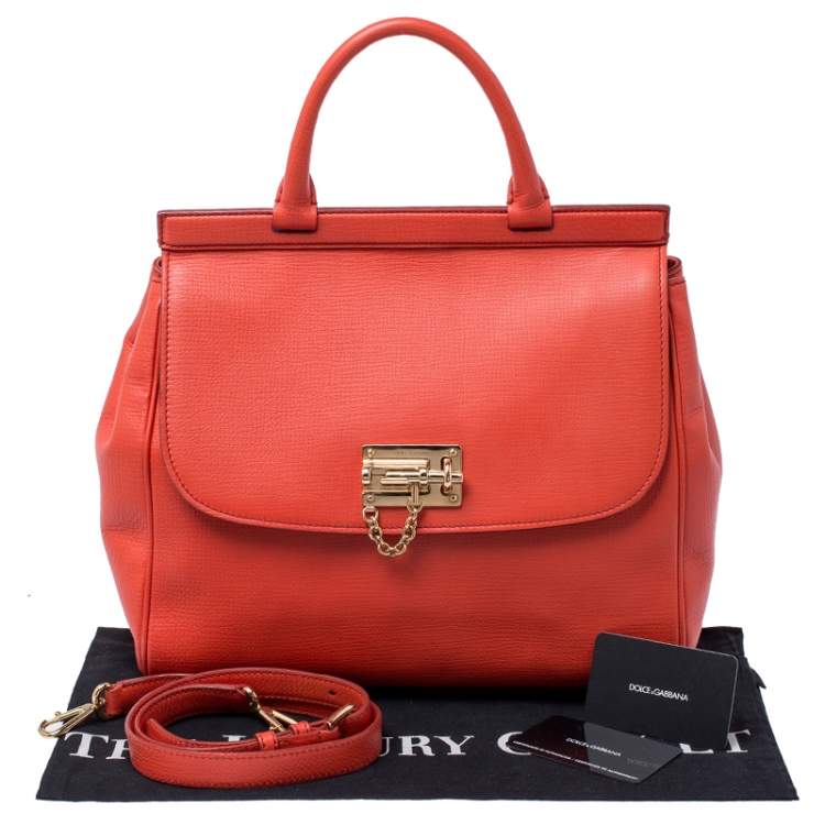 Pre Owned Dolce & Gabbana Orange Leather Miss Monica Top Handle Bag