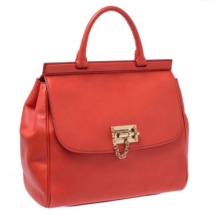 Pre Owned Dolce & Gabbana Orange Leather Miss Monica Top Handle Bag