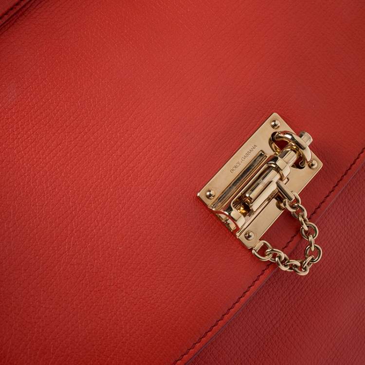 Pre Owned Dolce & Gabbana Orange Leather Miss Monica Top Handle Bag