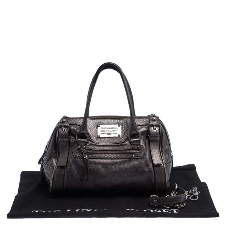 Pre Owned Dolce & Gabbana Metallic Grey Leather Miss Easy Way Boston Bag         