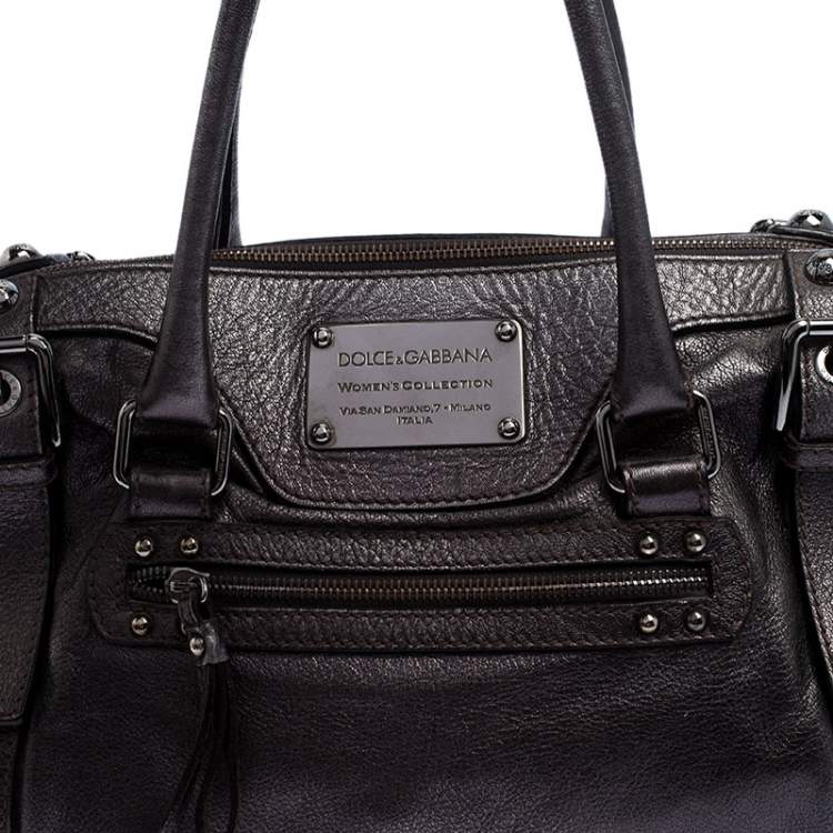 Pre Owned Dolce & Gabbana Metallic Grey Leather Miss Easy Way Boston Bag         