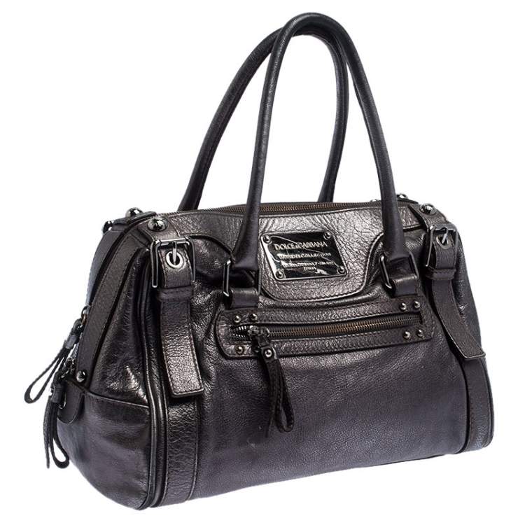 Pre Owned Dolce & Gabbana Metallic Grey Leather Miss Easy Way Boston Bag         