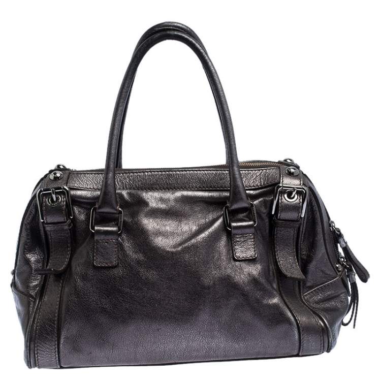 Pre Owned Dolce & Gabbana Metallic Grey Leather Miss Easy Way Boston Bag         