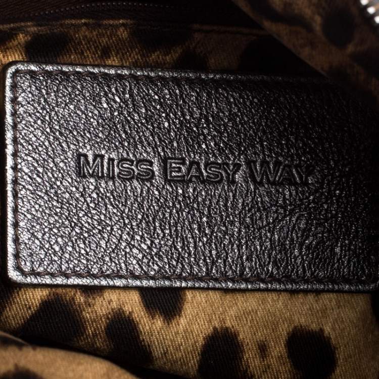 Pre Owned Dolce & Gabbana Metallic Grey Leather Miss Easy Way Boston Bag         