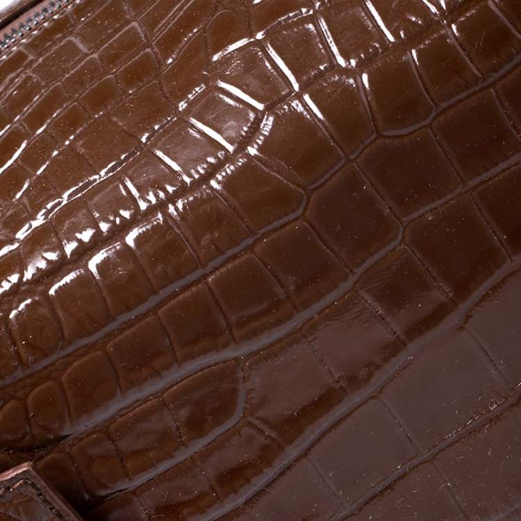 Pre Owned Dolce & Gabbana Brown Croc Embossed Leather Miss Double Top Handle Bag