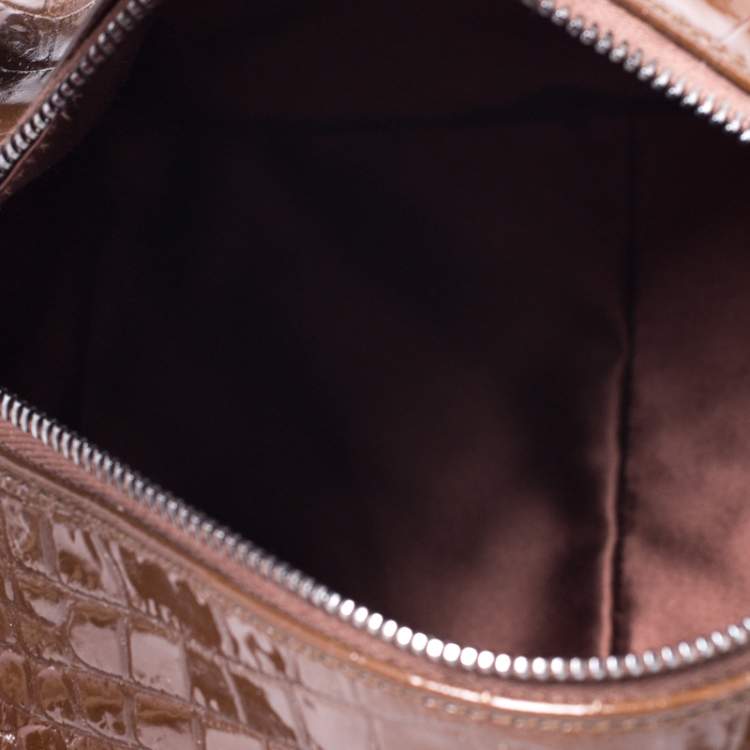 Pre Owned Dolce & Gabbana Brown Croc Embossed Leather Miss Double Top Handle Bag