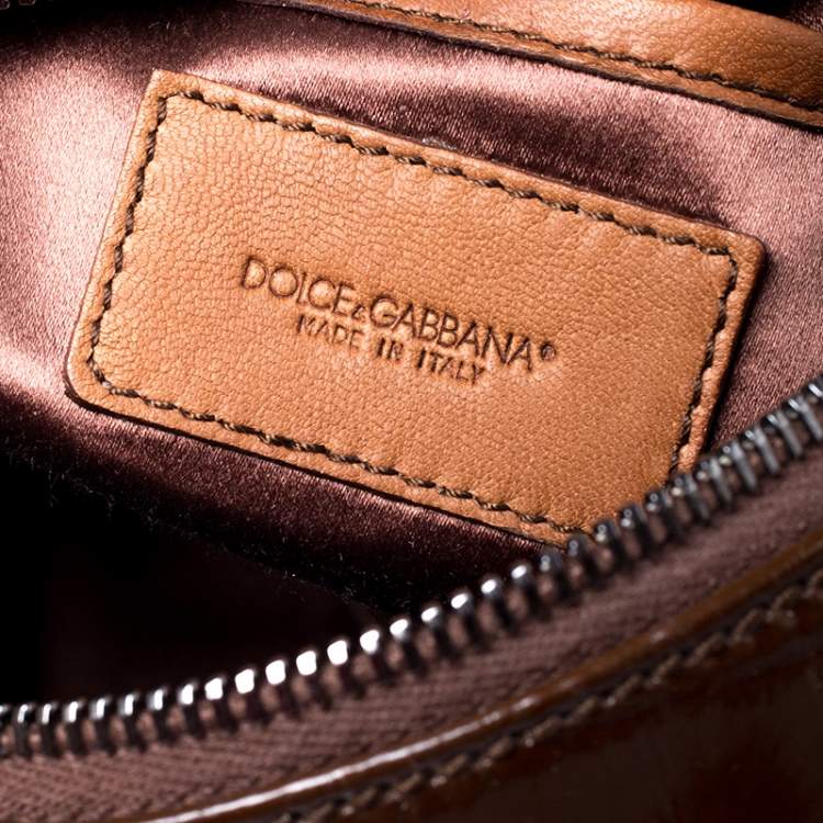 Pre Owned Dolce & Gabbana Brown Croc Embossed Leather Miss Double Top Handle Bag