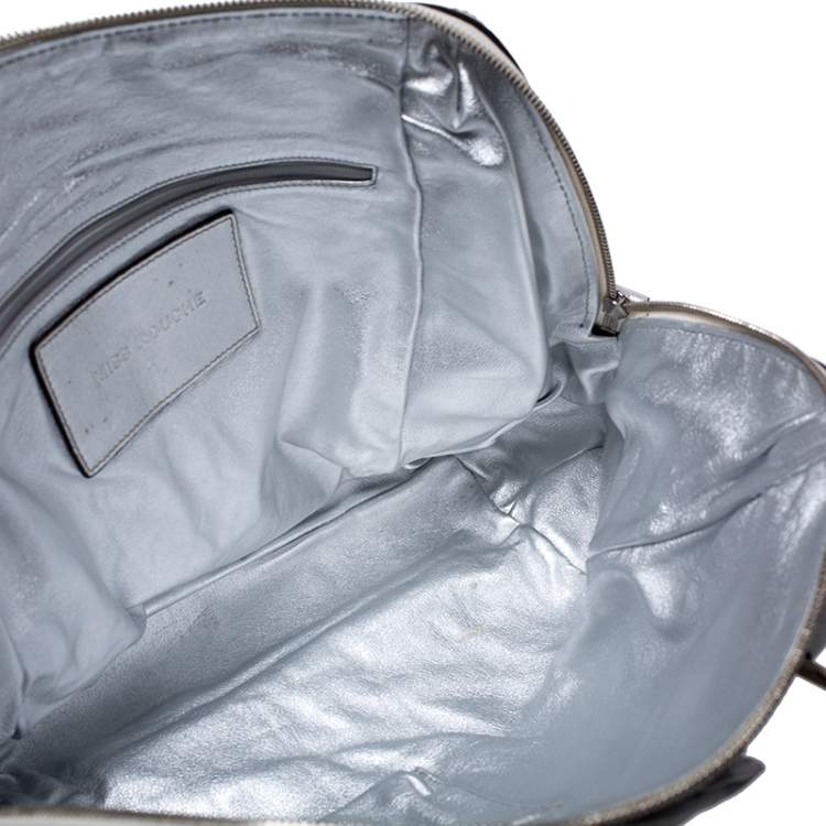 Pre Owned Dolce & Gabbana Silver Leather Miss Rouche Distressed Satchel