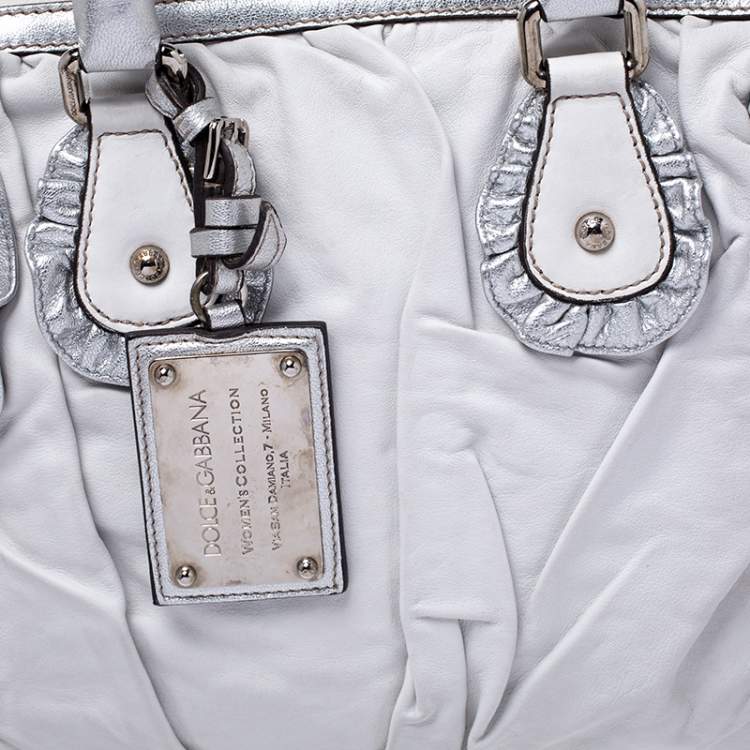 Pre Owned Dolce & Gabbana Silver Leather Miss Rouche Distressed Satchel
