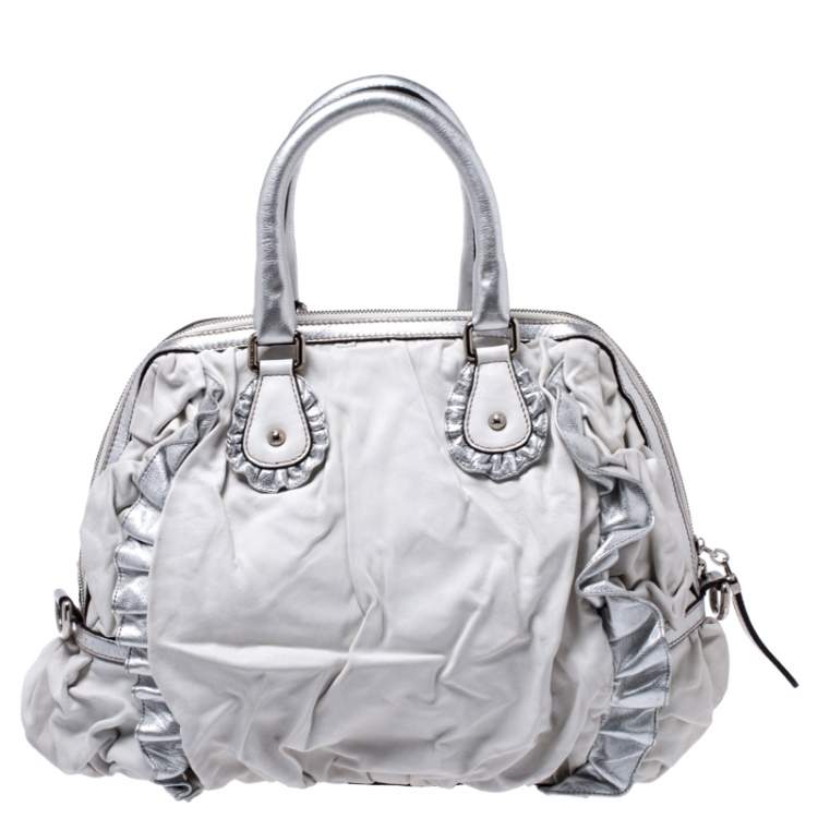 Pre Owned Dolce & Gabbana Silver Leather Miss Rouche Distressed Satchel