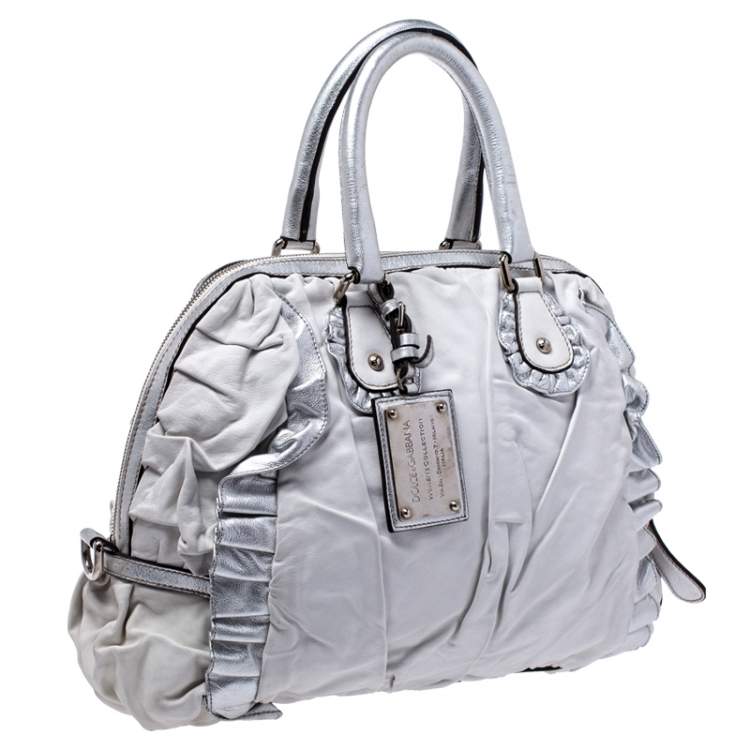 Pre Owned Dolce & Gabbana Silver Leather Miss Rouche Distressed Satchel