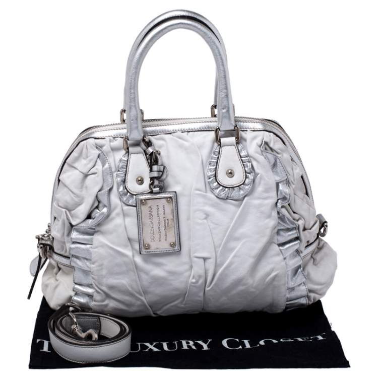 Pre Owned Dolce & Gabbana Silver Leather Miss Rouche Distressed Satchel