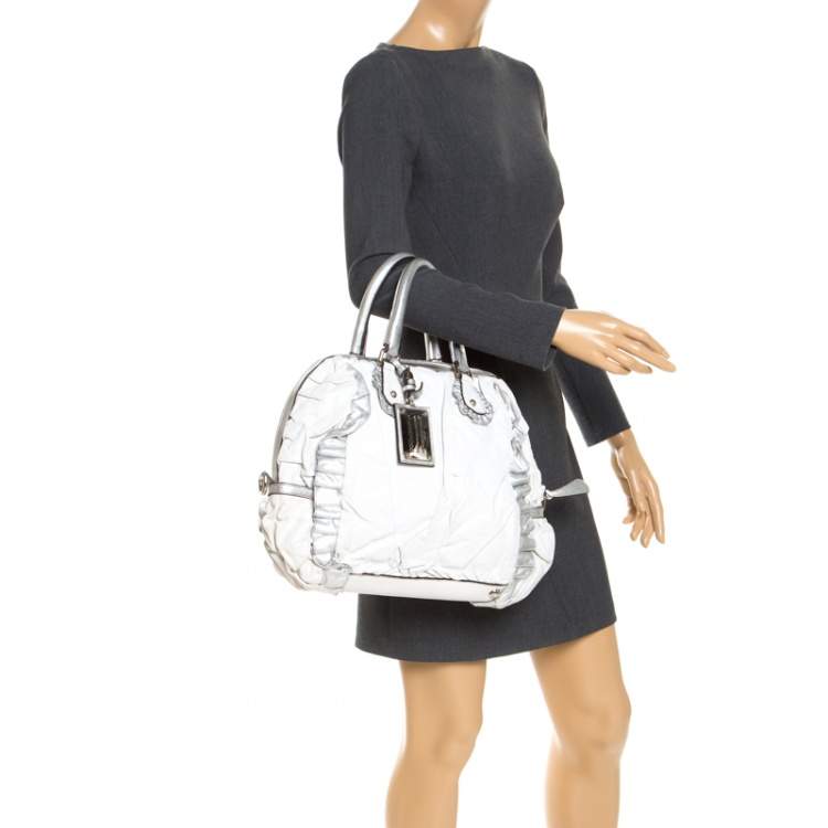 Pre Owned Dolce & Gabbana Silver Leather Miss Rouche Distressed Satchel