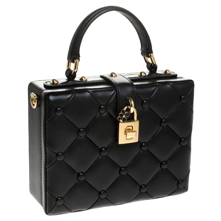 Pre Owned Dolce & Gabbana Black Lambskin Quilted Box Top Handle Bag