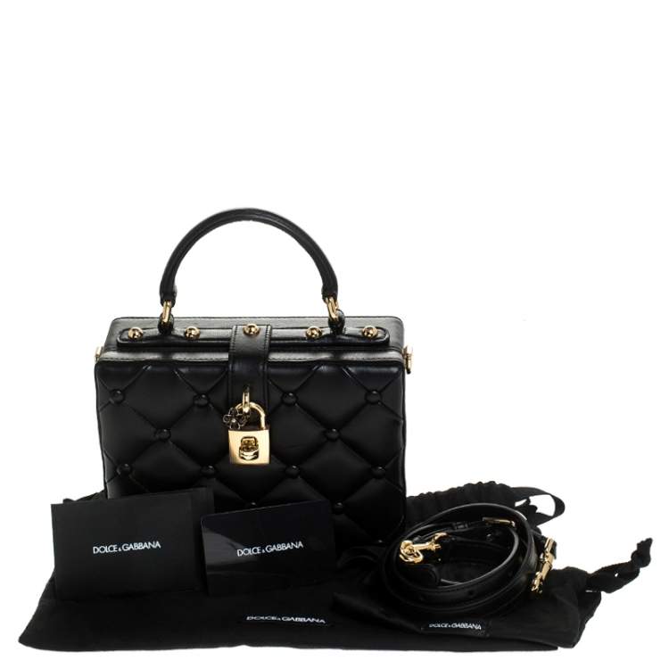 Pre Owned Dolce & Gabbana Black Lambskin Quilted Box Top Handle Bag