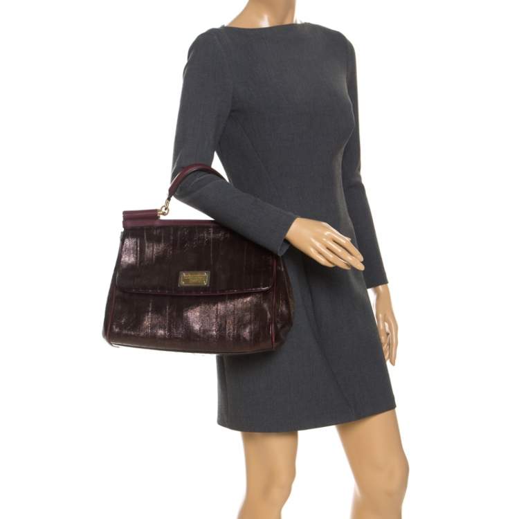 Pre Owned Dolce & Gabbana Metallic Bronze Leather Large Miss Sicily Top Handle Bag
